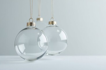 Wall Mural - elegant glass christmas ornaments hanging in bright minimalist setting for festive decoration concep