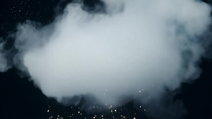 Poster - White smoke is slowly expanding on a black background with small sparks appearing in the bottom of the screen as the smoke gets bigger