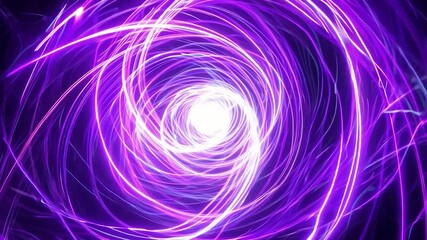 Poster - Mesmerizing purple and white plasma energy vortex rotates slowly against a black background, creating a stunning visual effect that captivates with its dynamic motion and vibrant colors