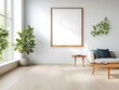 © Boss Architectura  - Modern minimalist living room with empty frame natural light contemporary furniture indoor plants serene atmosphere interior design concept for home decor inspiration