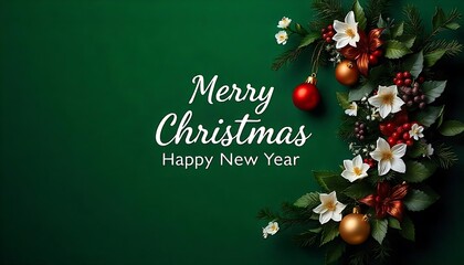 christmas greeting card with branches merry christmas and happy new banner design with realistic green decoration with space for copy created with generative ai	