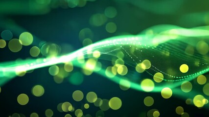 Poster - discover stunning green wave patterns with luminous particles in captivating abstract art formation