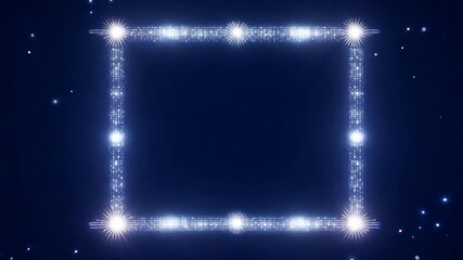 Poster - Bright, sparkling lights forming a rectangular frame on a dark blue background with twinkling stars. Ideal for projects related to celebration, luxury, and entertainment