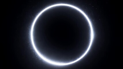 Poster - White glowing circle forms with sparkling particles against a black background, creating an enchanting visual effect. This seamless animation radiates energy and elegance