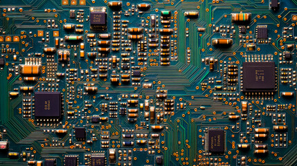 Macro close-up shot of an integrated circuit board.
