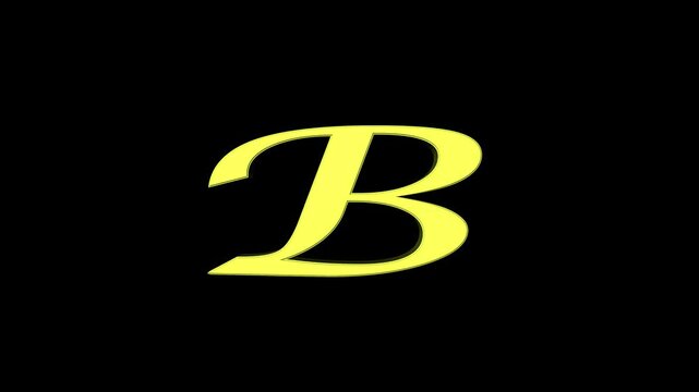 Gold B letter symbol looped rotation on transparent background with alpha channel 3d animation 4k video loop.