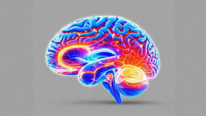 Poster - brain illuminated with vibrant fractals, showcasing neuron activity and diversity of thought processes and behavioral patterns
