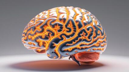 Poster - brain illuminated with glowing fractals of neuron activity, showcasing diversity of thought processes and behavioral patterns