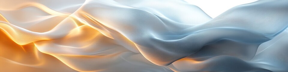 Wall Mural - soft blue fabric waves with golden highlights.