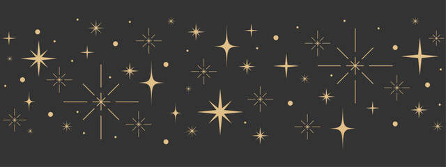 Aufkleber - Golden celestial star border, Christmas banner, sparkles and stars pattern, divider, frame. Vector design illustration for New year holiday cover, greeting, print, poster, wallpaper.