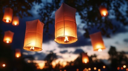 Aufkleber - Floating Paper Lanterns in a Night Sky