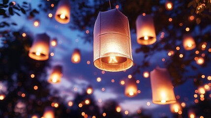 Poster - Floating Paper Lanterns in a Night Sky