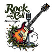 © Print Prodigy - Rock and Roll Never Forgets T-Shirt Guitar & Microphone Music Design