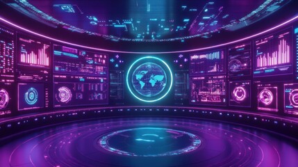 Poster - Futuristic Control Room Displays Global Data Analysis
