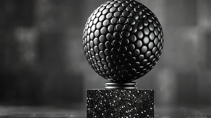 Poster - A striking black sphere with a unique, textured surface stands on a square pedestal.