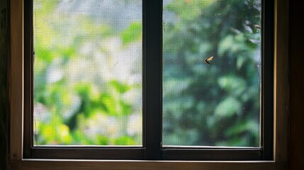 A close-up of a mosquito net wire screen on a house window for insect protection.