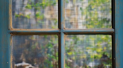 A close-up of a mosquito net wire screen on a house window for insect protection.