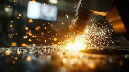 Poster - Precision metal cutting action industrial workshop dynamic environment close-up view innovation