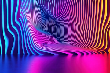 Wall Mural - vibrant neon lines bend in a 3d space