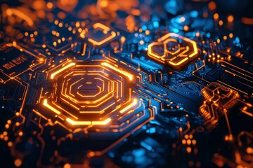 Wall Mural - image of abstract hexagon pattern with glowing lights