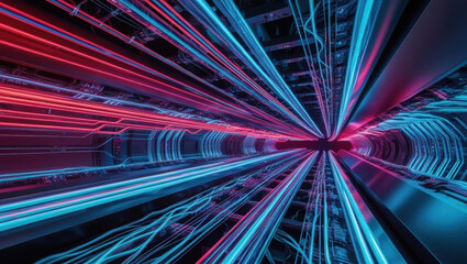 Poster - immersive tech setting with neon network patterns and fiber optic glow, showcasing high speed data s