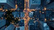 © MAY - A top down view of a bustling city with glowing lines connecting buildings, vehicles, and people, symbolizing interconnectedness in an urban environment.