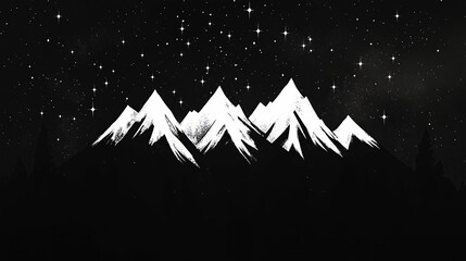Poster - Minimalist Mountain Silhouette Against a Starry Sky