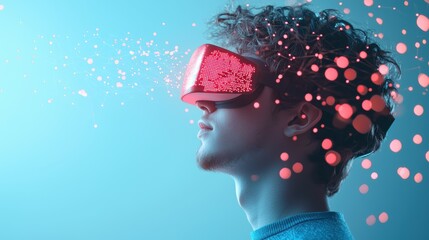 Wall Mural - a person wearing a vr headset immersed in a virtual world, with glowing lines and data points surrou