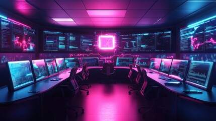 Poster - Neon Lit Cybersecurity Command Center Workstation