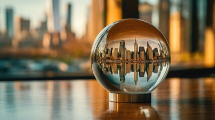 Poster - A decorative glass ball sits atop a wooden table, ready for display