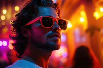 Aufkleber - A man with a thick beard wearing distinctive red sunglasses, perfect for use in editorial or advertising content