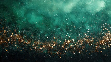 Wall Mural - emerald galaxy: a celestial dance of gold and green