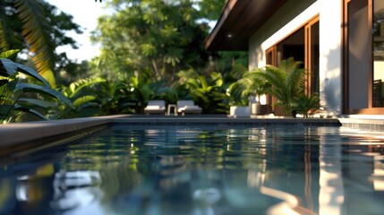 Poster - A cozy indoor pool scene with lush greenery surrounding the area, perfect for relaxation and recreation