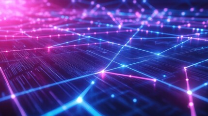 Poster - Abstract Neon Lines And Nodes Network Design