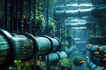 Poster - A row of pipes leaning against each other, possibly for storage or transport