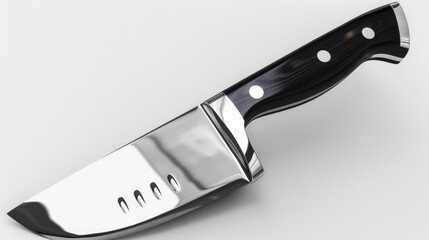 Poster - A close-up shot of a knife with a black handle placed on a white surface