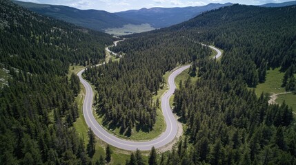 Poster - Aerial view of a winding road in the mountains