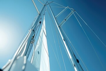 Poster - A white sailboat on calm waters with a blue sky in the background