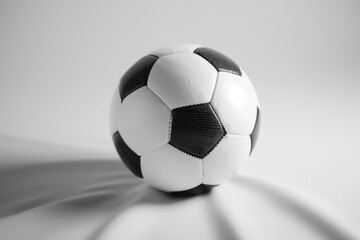 Poster - A single soccer ball sits on a plain white sheet, ready for use