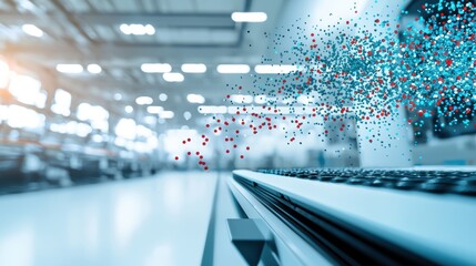 Poster - a control room in a smart factory, with engineers monitoring production data and managing automated 