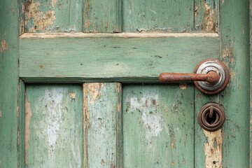 Poster - Close-up view of a wooden door handle