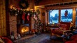 © Penatic Studio - Cozy Cabin Christmas Fireplace Scene With Stockings