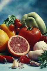 Poster - A variety of fruits and vegetables arranged on a table