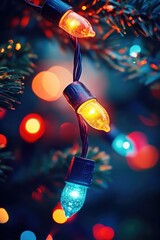 Poster - A close-up shot of a string of lights wrapped around a tree, perfect for festive decorations or photography projects