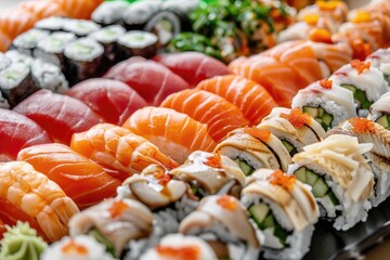 Poster - A variety of sushi dishes arranged on a table, perfect for food photography or restaurant promotions