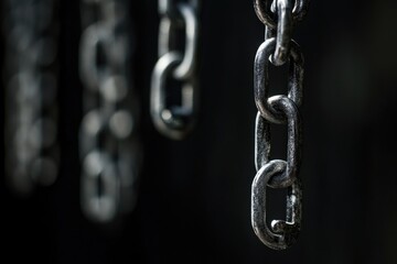 Poster - A collection of metal chains suspended from a ceiling, great for use in industrial or mechanical backgrounds