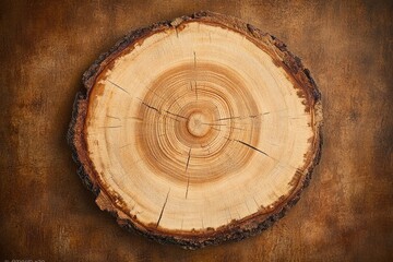A tree trunk with a cross-section cut in half, revealing the internal structure and texture