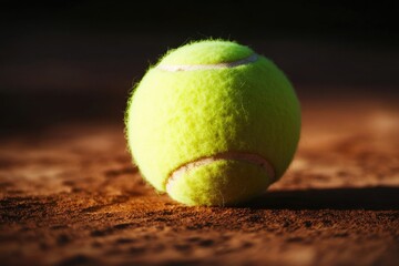 Poster - A single tennis ball sits at the net of an empty tennis court, waiting for play to begin