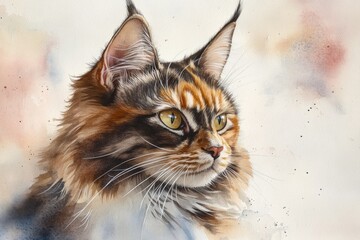 Poster - Watercolor painting of a cat with bright yellow eyes
