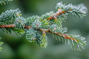 Poster - A close-up view of a pine tree branch with needles and cones